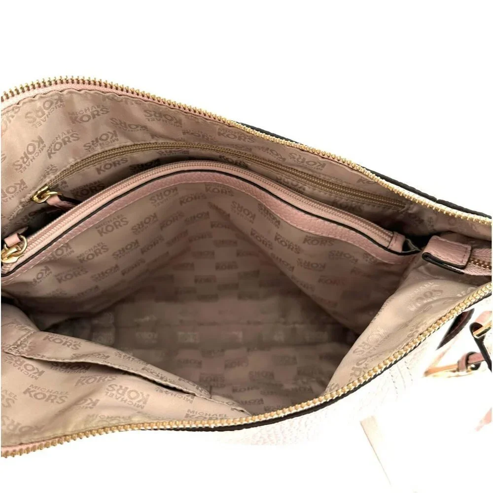 Michael Kors Anita Pink Nude Pebbled Leather Silver Hobo Shoulder Crossbody Bag